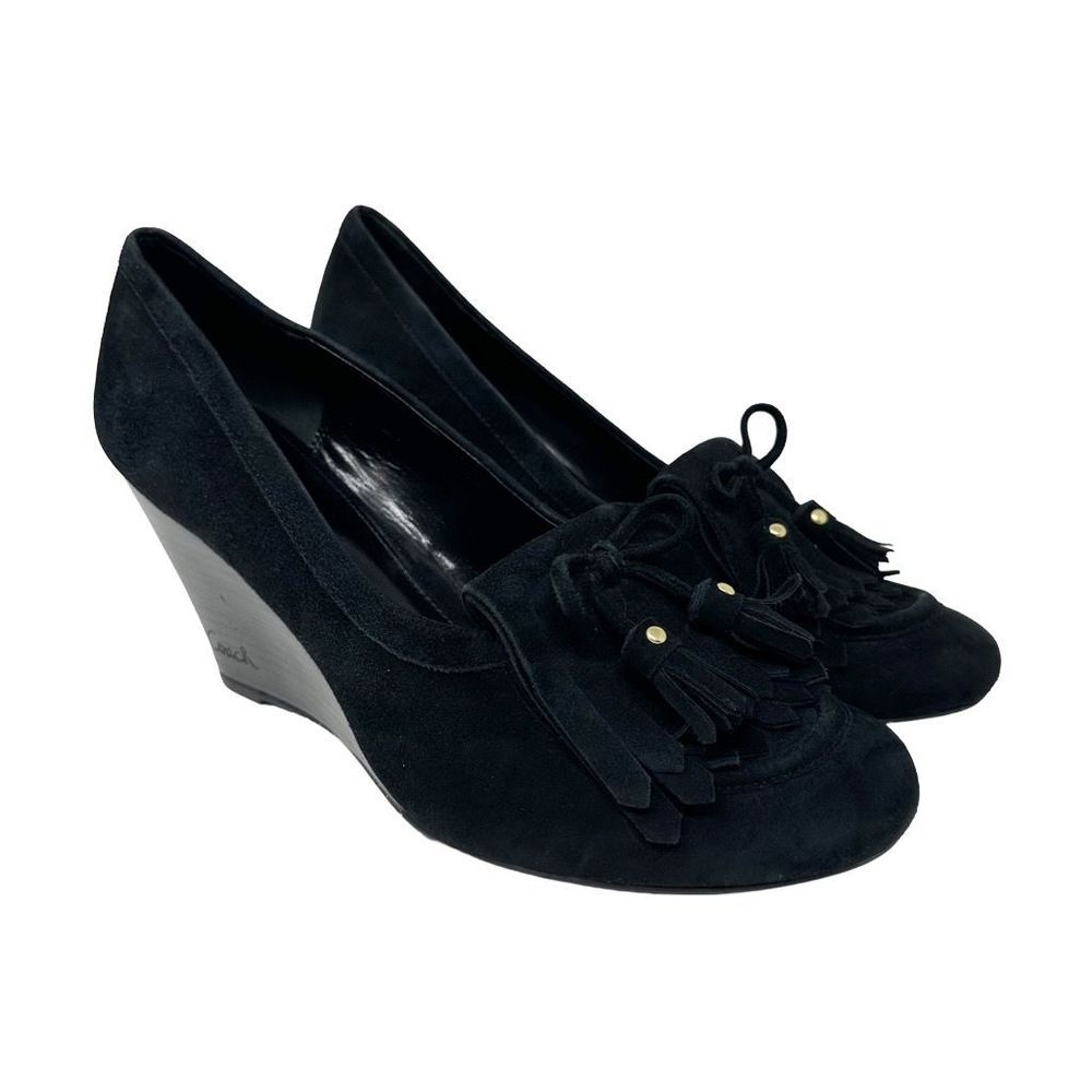Coach Loafer Black Suede Wedges